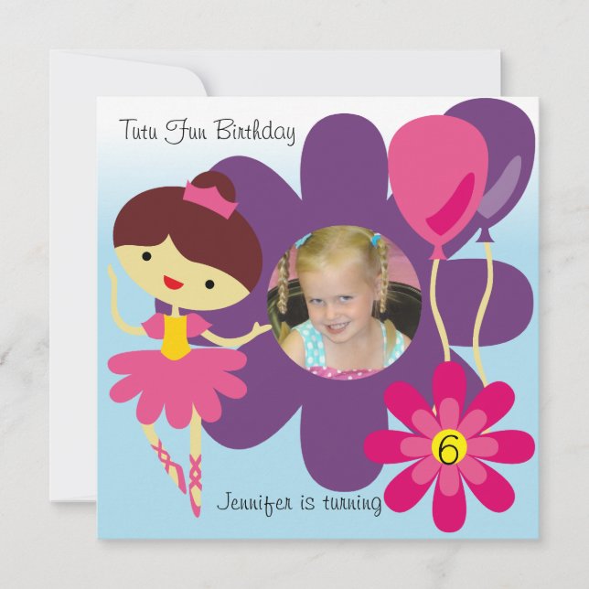 Custom Photo Brunette Ballerina Birthday Invite (Front)