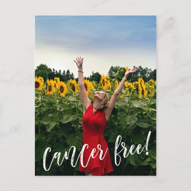 Custom Photo Brush Script Cancer Free Celebration Postcard (Front)