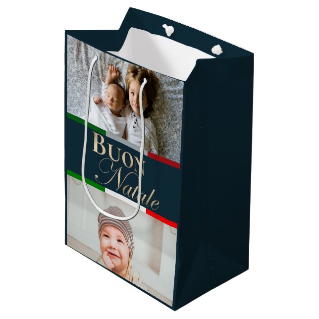 Custom Photo Buon Natale Italian Christmas Medium Gift Bag (Front Angled)