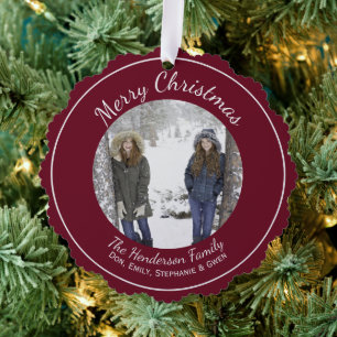 Custom Photo Burgundy  Ornament Card