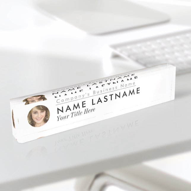 Custom Photo Business Elegant Modern Title White Nameplate (Creator Uploaded)