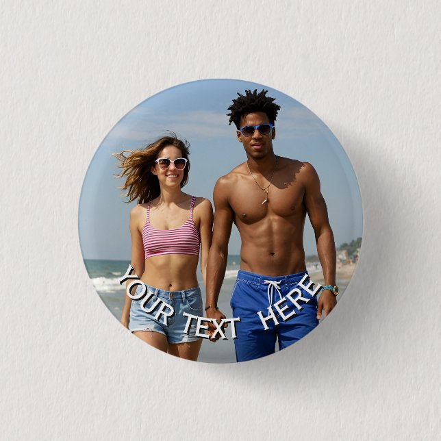 Custom Photo Button Pin – Personalized text Badge (Front)