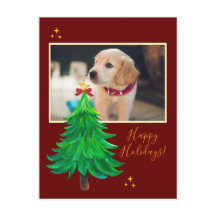 custom PHOTO card christmas dog pet watercolor