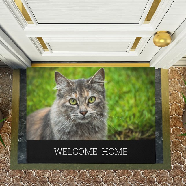 Custom Photo cat kitty welcome home black Doormat (Creator Uploaded)