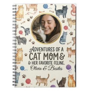Custom Photo Cat Mom Watercolor Pattern Notebook