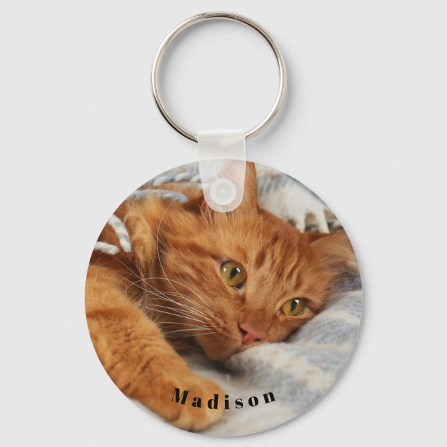 Custom Photo Cat Name Keychain (Front)