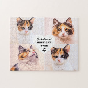 Custom Photo Cat Paw Print Personalized Name Pet Jigsaw Puzzle