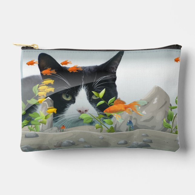 Custom Photo Cat Peering in Fish Tank Accessory Pouch (Front)