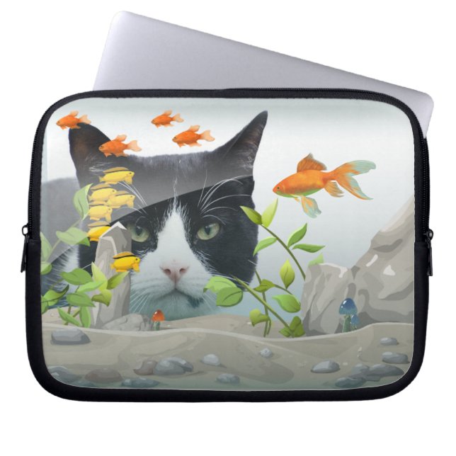 Custom Photo Cat Peering in Fish Tank Laptop Sleeve (Front)