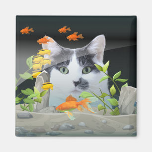 Custom Photo Cat Peering in Fish Tank Magnet