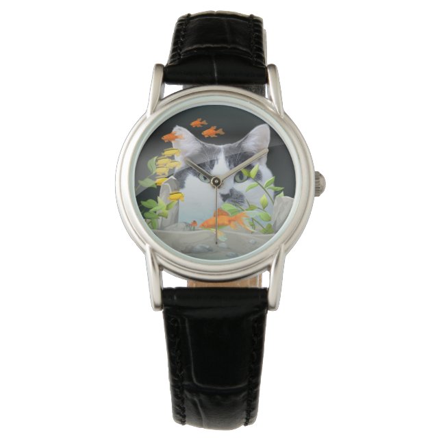 Custom Photo Cat Peering in Fish Tank Watch (Front)