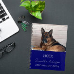 Custom photo cat pet navy blue 2026 planner<br><div class="desc">A navy blue background.  Personalize and add your a year,  name and a text. The name is written in white with a large modern hand lettered style script.</div>