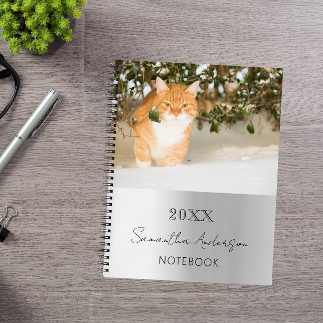 Custom photo cat pet silver notebook (Creator Uploaded)