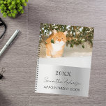 Custom photo cat pet silver planner<br><div class="desc">A faux silver looking background. Personalize and add your a year, name and a text. The name is written in black with a large modern hand lettered style script.</div>