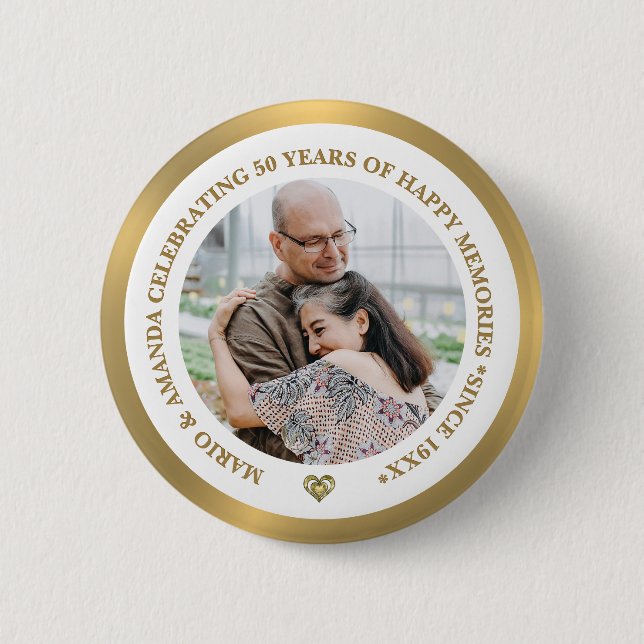 Custom Photo Celebrating 50th Wedding Anniversary 2 Inch Round Button (Front)
