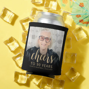 Custom Photo Cheers 90th Birthday Party Can Cooler