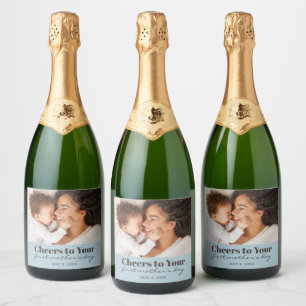 Custom Photo Cheers First Mother's Day Sparkling W Sparkling Wine Label