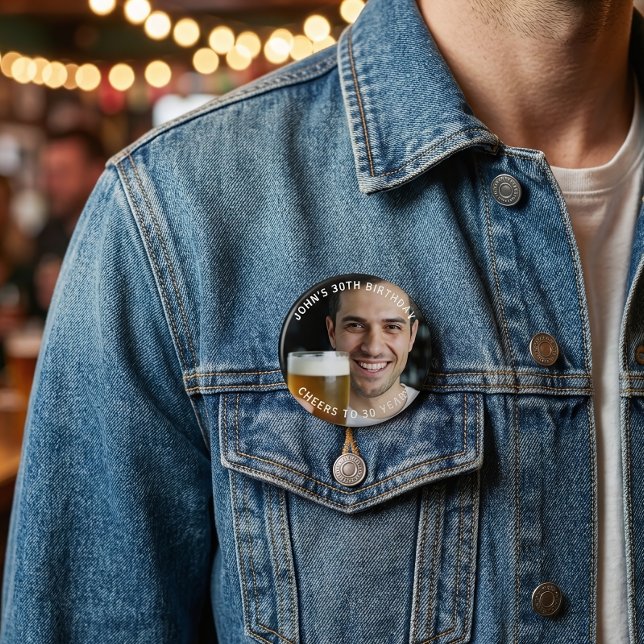 Custom Photo Cheers To 30 Years Birthday Button (Creator Uploaded)