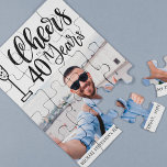 Custom photo cheers to 40 years birthday keepsake jigsaw puzzle<br><div class="desc">Modern trendy simple black and white cheers to 40 years script milestone / any age men birthday keepsake gift puzzle with brushed handwritten typography.            Easy to personalize with your photo,  age,  name and date!</div>