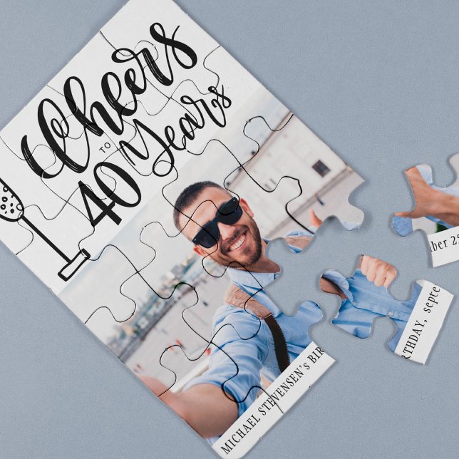 Custom photo cheers to 40 years birthday keepsake jigsaw puzzle (Creator Uploaded)