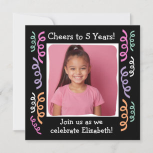 Custom Photo Cheers to 5 Years Birthday Streamers Invitation