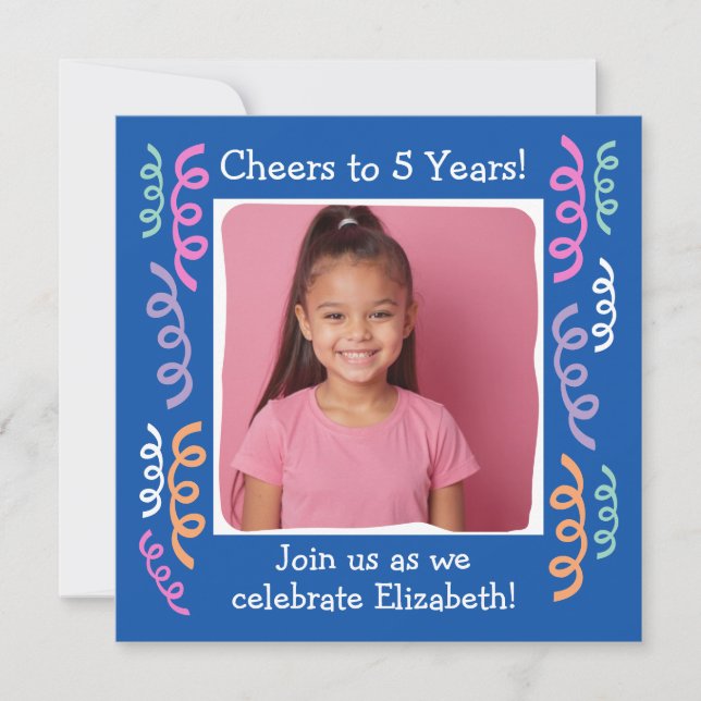 Custom Photo Cheers to 5 Years Birthday Streamers Invitation (Front)