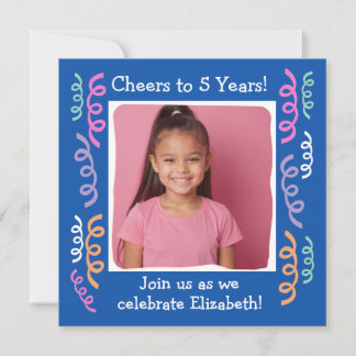 Custom Photo Cheers to 5 Years Birthday Streamers Invitation