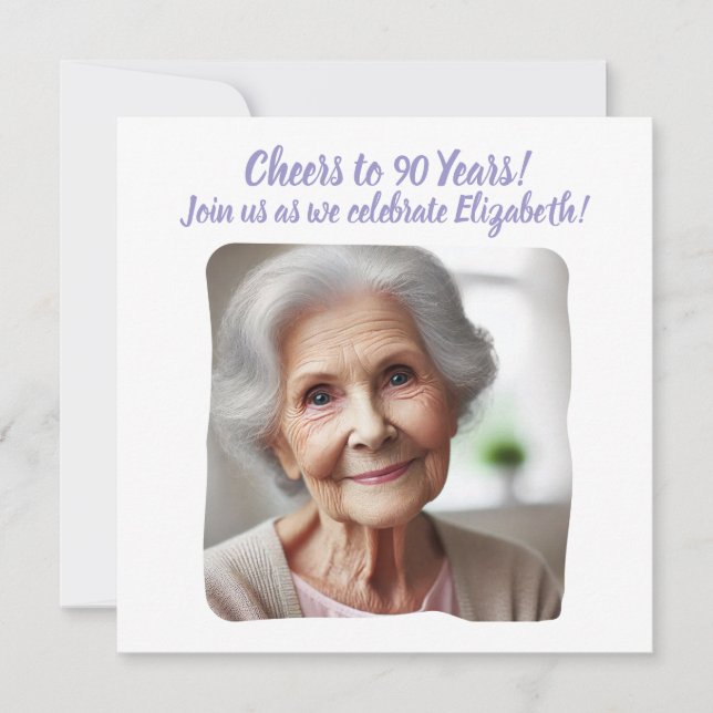 Custom Photo Cheers to 90 Years 90th Birthday Invitation (Front)