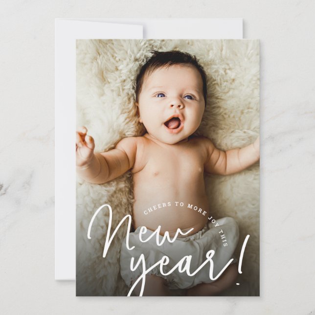 Custom Photo Cheers to a joyful New Year birth Holiday Card (Front)