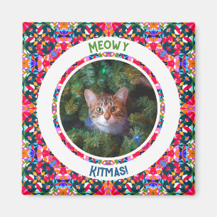 Custom Photo Christmas Cat Dad Papa Colourful Magnet