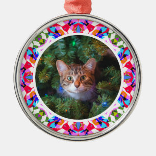 Custom Photo Christmas Cat Mom Mum Dad Colourful Metal Ornament
