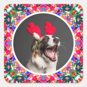Custom Photo Christmas Dog Mom Dad Scrapbook Square Sticker