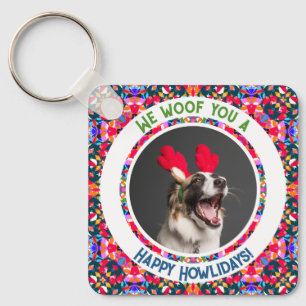 Custom Photo Christmas Dog Mom Mum Colourful Keychain