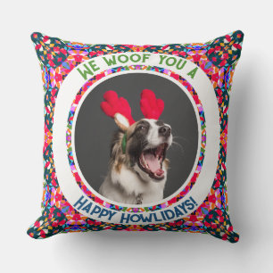 Custom Photo Christmas Dog Mom Mum Colourful Throw Pillow