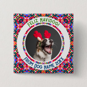 Custom Photo Christmas Dog Mom Mum Dad Colourful 2 Inch Square Button