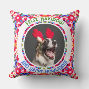 Custom Photo Christmas Dog Mom Mum Dad Colourful Throw Pillow