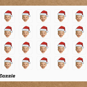 Custom Photo Christmas   Face with Santa Hat  Square Sticker