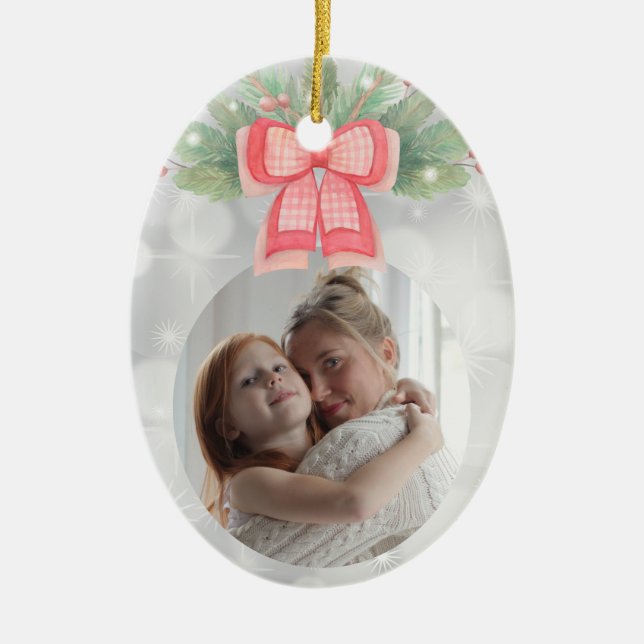 Custom Photo Christmas Garland  Ceramic Ornament (Front)