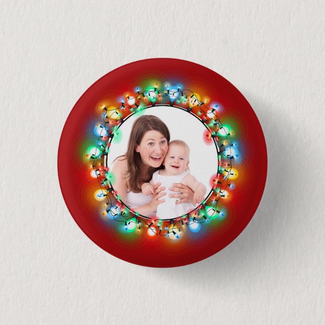 Custom Photo Christmas Holiday Light Bulbs  1 Inch Round Button (Front)