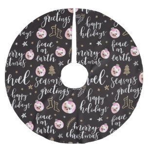 Custom Photo Christmas Holiday Phrases Calligraphy Brushed Polyester Tree Skirt