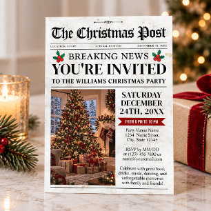 Custom Photo Christmas Invite, Christmas Newspaper Invitation