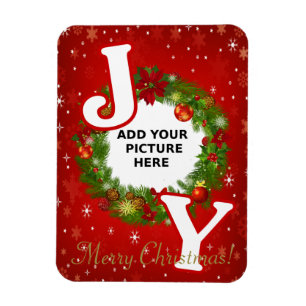 Custom photo Christmas JOY add your picture wreath Magnet