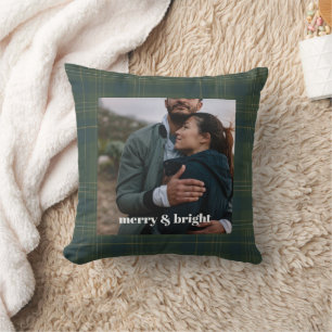 Custom Photo Christmas Merry & Bright   Modern Throw Pillow