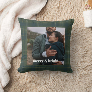 Custom Photo Christmas Merry & Bright | Modern Throw Pillow