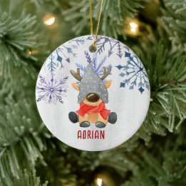Custom Photo Christmas Reindeer Personalized Ceramic Ornament