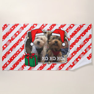 Custom Photo Christmas Santa Hat Pet HO HO HO Beach Towel