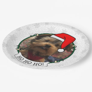 Custom Photo Christmas Santa Hat Pet HO HO HO Paper Plate