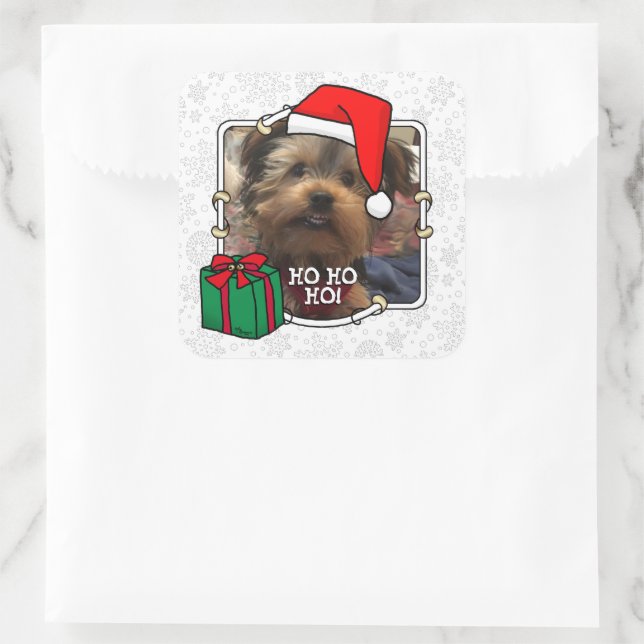 Custom Photo Christmas Santa Hat Pet HO HO HO Square Sticker (Bag)