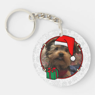 Custom Photo Christmas Santa Hat Pet Two Photo Keychain