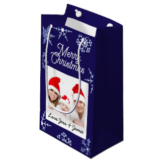 Custom Photo Christmas Snowflakes Personalise Blue Small Gift Bag
